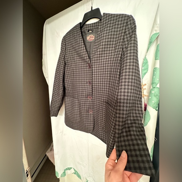 manor house women’s black gray plaid ckeck blazer jacket size Large. - Picture 6 of 15